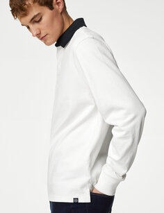 Рубашка для регби из чистого хлопка Marks &amp; Spencer, белый