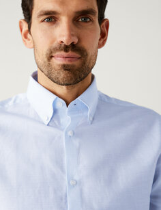 Рубашка обычного кроя из льняной ткани Marks &amp; Spencer, синий