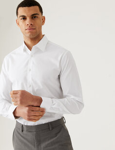 Рубашка приталенного кроя из богатого хлопка и стрейча Marks &amp; Spencer, белый