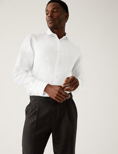 Удлиненная рубашка из чистого льна Marks &amp; Spencer, белый