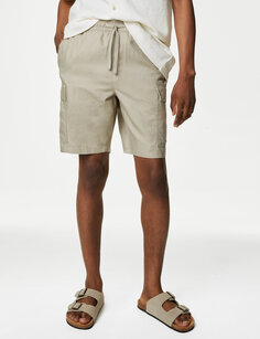 Универсальные шорты из льняной смеси с эластичной резинкой на талии Marks &amp; Spencer, серый