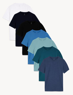 7 пар футболок из чистого хлопка с круглым вырезом Marks &amp; Spencer, синий микс