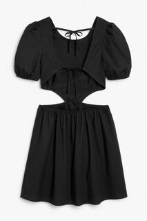 Мини-платье Monki из поллина с рукавами-фонариками и открытой спиной, черный