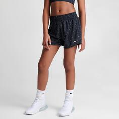 Тканые тренировочные шорты с высокой посадкой Nike для девочек со сплошным принтом Swooshfetti Dri-FIT One, черный
