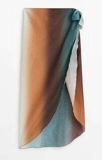Парео Massimo Dutti Ombré Ramie With Knot Detail, голубой/бежевый/коричневый