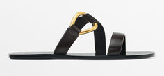 Сандалии Massimo Dutti Flat Slider With Metal Ring Detail, темно-коричневый