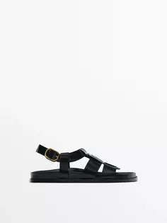 Плоские сандалии с широкими ремнями Massimo Dutti, черный