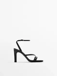 Босоножки на высоком каблуке с ремешком на ноги Massimo Dutti, черный