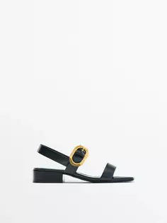 Кожаные сандалии на высоком каблуке с пряжкой Massimo Dutti, черный