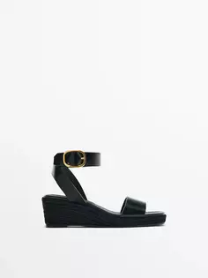 Джутовые туфли с ремешком на ножке с пряжкой Massimo Dutti, черный
