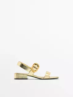 Кожаные сандалии на высоком каблуке с пряжкой Massimo Dutti, золотой