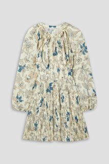 Ярусное платье мини Sefia из шелкового крепа с принтом ULLA JOHNSON, кремовый