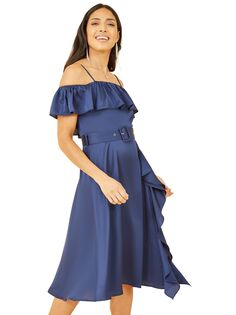 Атласное мини-платье Yumi Bardot с оборками, темно-синий