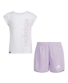 Футболка с рисунком для маленьких девочек и шорты в сетку, комплект из 2 предметов adidas