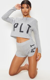 PrettyLittleThing Серый короткий пижамный комплект