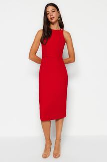 Красное тканое платье с деталью и аксессуарами Trendyol, 100% вискон