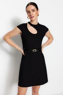 Платье Trendyol с воротником и поясом, черный