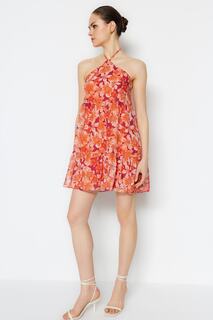 Мини-платье Trendyol прямого кроя с тканой подкладкой, оранжевый