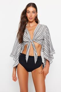 Блузка Trendyol полосатая укороченная с завязками, серый
