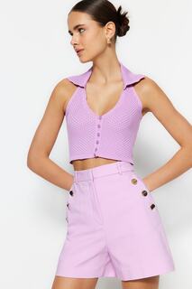 Блузка Trendyol Lila укороченная с воротником-поло, фиолетовый