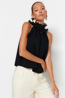 Блузка Trendyol элегантного трикотажа с воротником, черный