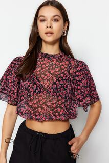 Блузка Trendyol с цветочным узором, красный/черный
