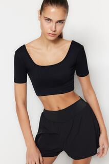Блузка Trendyol спортивная укороченная с квадратным вырезом, черный