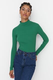 Блузка Trendyol эластичная с высоким воротником, зеленый