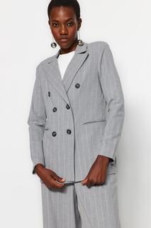 Пиджак в полоску Trendyol с блестящей подкладкой, серый