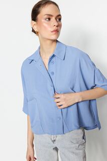 Рубашка Trendyol с карманами и деталями, синий