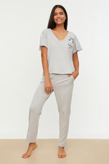 Пижамный комплект Trendyol с рукавами и воланами, серый