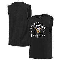 Мужская черная майка Majestic Threads Pittsburgh Penguins Softhand Muscle Tank