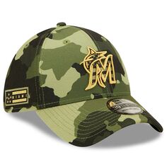 Мужская камуфляжная мужская кепка New Era Miami Marlins ко Дню вооруженных сил 2022 39THIRTY Flex Hat