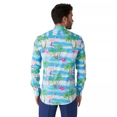 Мужская классическая рубашка на пуговицах OppoSuits современного кроя с изображением фламинго