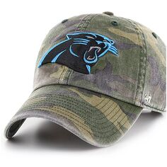 Мужская регулируемая шапка с камуфляжным принтом Carolina Panthers Woodland Clean Up &apos;47