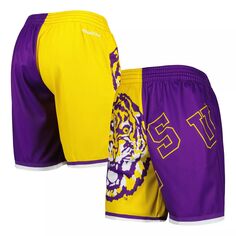 Мужские модные шорты Mitchell &amp; Ness фиолетового/золотого цвета LSU Tigers Big Face 5.0