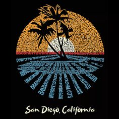 Cities In San Diego — мужской свитшот с круглым вырезом с рисунком Word Art LA Pop Art