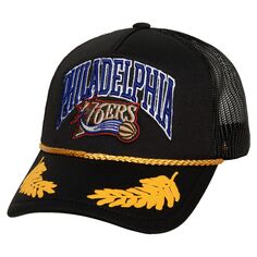 Мужская кепка Mitchell &amp; Ness Black Philadelphia 76ers из твердой древесины, классическая сетка с сусальным золотом, кепка Trucker Snapback