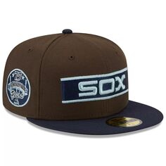 Мужская шляпа New Era коричневая/темно-синяя Chicago White Sox Comiskey Park 75th Anniversary Walnut 9FIFTY Облегающая шляпа