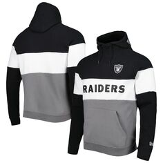 Мужской пуловер с капюшоном New Era серебристого/черного цвета с цветными блоками Las Vegas Raiders Current