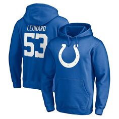 Мужской пуловер с капюшоном Fanatics с фирменным логотипом Darius Leonard Royal Indianapolis Colts Player Icon, имя и номер