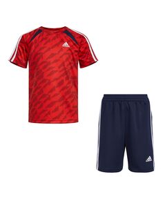 Футболка и шорты с короткими рукавами и шортами с принтом «Soccer Celebration» для маленьких мальчиков, комплект из 2 предметов adidas