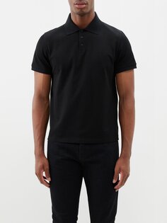 Рубашка-поло из хлопкового пике с вышитым логотипом Saint Laurent, черный