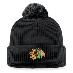 Мужская черная вязаная шапка с логотипом Fanatics Chicago Blackhawks Core с манжетами и помпоном