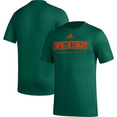 Мужская футболка adidas Green Miami Hurricanes Football Practice AEROREADY Pregame