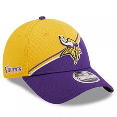 Мужская регулируемая кепка New Era Gold/Purple Minnesota Vikings 2023 Sideline 9FORTY