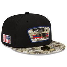 Мужская облегающая шляпа New Era Black/Camo New England Patriots 2021 Salute To Service 59FIFTY