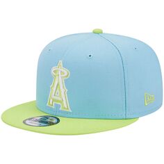 Мужская базовая двухцветная кепка New Era светло-синяя/неоново-зеленая Los Angeles Angels Spring, двухцветная шляпа Snapback 9FIFTY