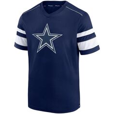 Мужская темно-синяя футболка Fanatics с v-образным вырезом и фактурной надписью Dallas Cowboys