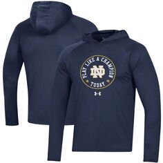 Мужская темно-синяя футболка Under Armour Notre Dame Fighting Irish с капюшоном и длинными рукавами реглан